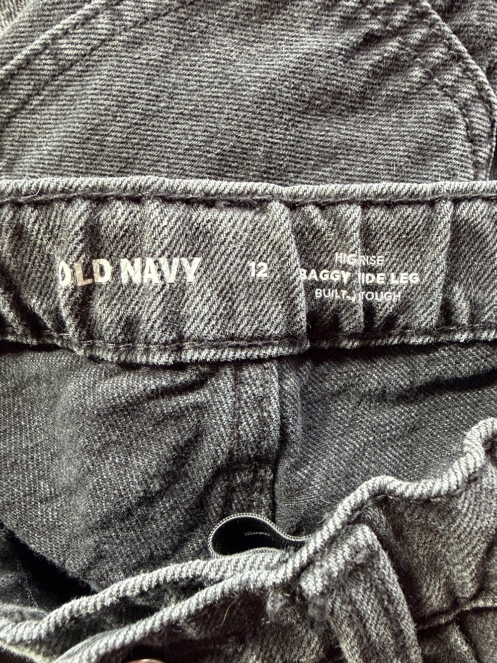 Old Navy Two-Tone Panel Gray/Charcoal High Rise Baggy Wide Leg Jeans (Size 12) - Picture 3 of 5